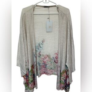 Elena Baldi Cream Floral Open Front Kimono Cardigan NWT